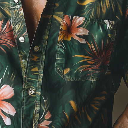 Men's Retro Print Shirt | Spring Cotton Linen Blend | Short Sleeve Casual Top | Lightweight Breathable Fabric | Vintage Style | Comfortable Versatile Fit | Ideal for Warm Weather