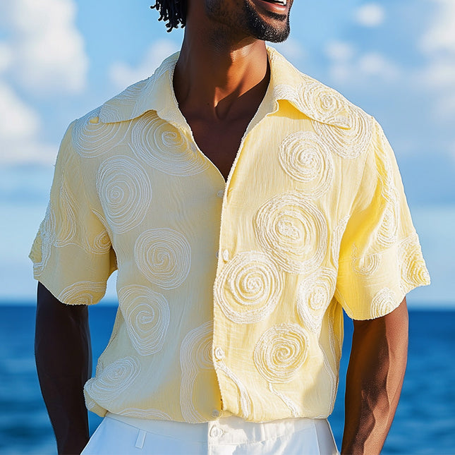 Men's Short Sleeve Dress Shirt | Three-Dimensional Swirl Embroidery | Spring Fashion | Contemporary Style | Elegant Design | Comfortable Fit | Premium Fabric | Versatile for Casual or Semi-Formal Events