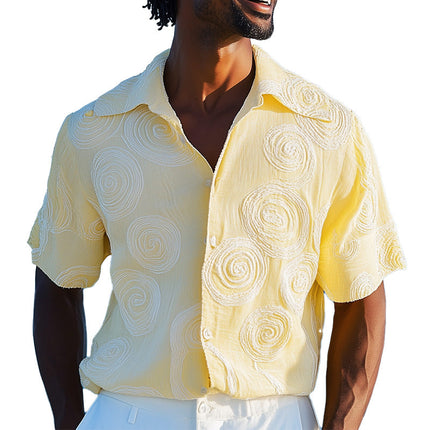 Men's Short Sleeve Dress Shirt | Three-Dimensional Swirl Embroidery | Spring Fashion | Contemporary Style | Elegant Design | Comfortable Fit | Premium Fabric | Versatile for Casual or Semi-Formal Events