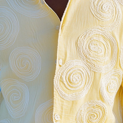 Men's Short Sleeve Dress Shirt | Three-Dimensional Swirl Embroidery | Spring Fashion | Contemporary Style | Elegant Design | Comfortable Fit | Premium Fabric | Versatile for Casual or Semi-Formal Events