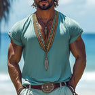 Men's Summer T-Shirt | Breathable Cotton Linen | V-Neck Embroidered | Casual Short Sleeve | Sizes S-3XL | Machine Washable