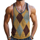 Men's Sleeveless Crew Neck Tank Top | Vintage Diamond Knit Design | Soft Cotton Polyester Blend | Breathable Comfortable Fit | Classic Men's Fashion | Sizes S-3XL | Timeless Casual Summer Wear