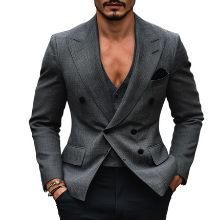 Men's Vintage Double Breasted Blazer | 100% Linen | Breathable | Notched Collar | Long Sleeve | Classic Style | Lightweight Outerwear | Sizes S-3XL | Premium Fabric | Versatile for Formal & Casual Events