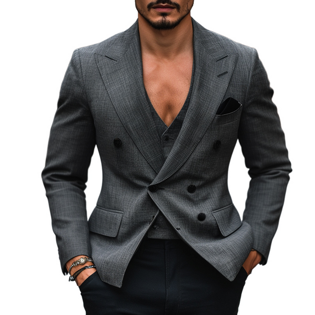 Men's Vintage Double Breasted Blazer | 100% Linen | Breathable | Notched Collar | Long Sleeve | Classic Style | Lightweight Outerwear | Sizes S-3XL | Premium Fabric | Versatile for Formal & Casual Events