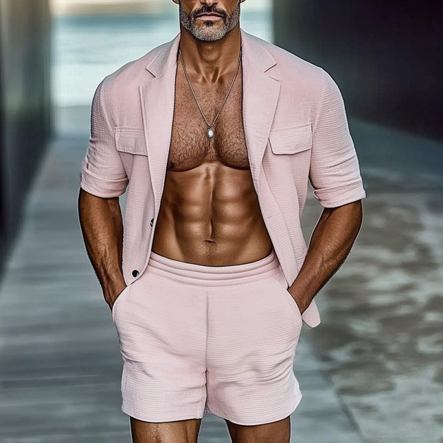 Men's Summer Textured Set | Casual Short Sleeve Top & Shorts | Lightweight Breathable Fabric | Versatile Outfit for Beach & Lounge | Available in S-3XL | Easy Maintenance
