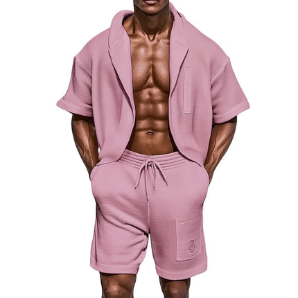 Men's Summer Set | Textured Loose Fit | Short Sleeve Shirt & Shorts | Lightweight Breathable Fabric | Versatile Casual Outfit | Comfortable & Stylish | Sizes S-3XL | Perfect for Warm Weather