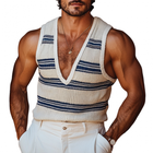 Men's Striped Deep V Neck Tank Top | Knitted Summer Beachwear | Casual Relaxed Fit | Breathable Vacation Shirt | Soft Lightweight Fabric | Vibrant Color Options | Versatile Styling for Beach or Casual Outings