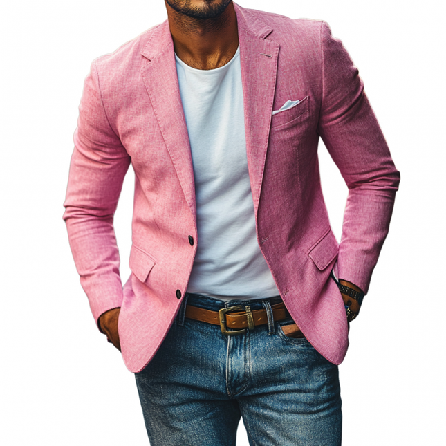 Men's Slim Fit Linen Blazer | Casual Notched Lapel | Single Breasted | Lightweight Summer Outerwear | Breathable Fabric | Versatile Style | Perfect for Warm Weather Events and Casual Outings