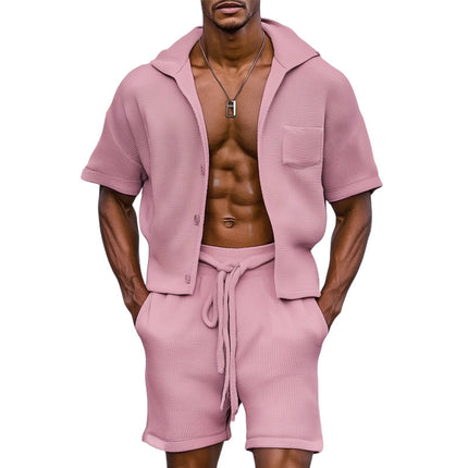 Men's Summer Textured Hoodie Set | Casual Short Sleeve Shirt & Shorts | Lightweight Breathable Fabric | Hooded Design | Trendy Fashion for Summer Activities | Available in Sizes S-3XL | Easy Care