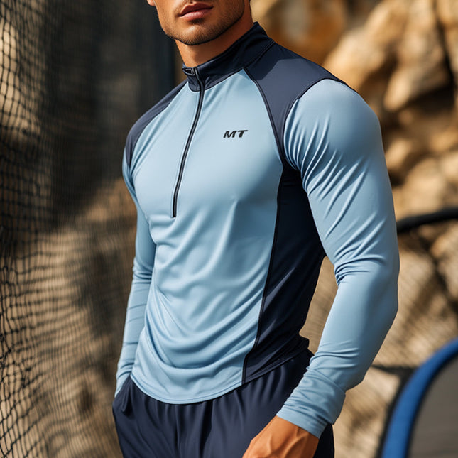 Men's Quick-Drying Active T-Shirt | Long Sleeve | Zipper Collar | Sports Casual | Lightweight | Breathable Fabric