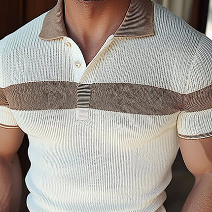 Men's Polo Shirt | Slim Fit Knitted | Short Sleeve Casual | Contrast Lapel Design | Soft Breathable Fabric | Versatile Color Options | Tailored Style for Comfort | Perfect for Smart-Casual Outings