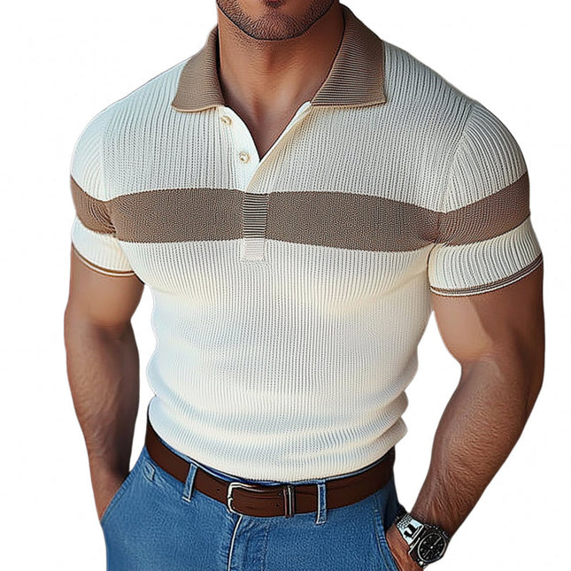 Men's Polo Shirt | Slim Fit Knitted | Short Sleeve Casual | Contrast Lapel Design | Soft Breathable Fabric | Versatile Color Options | Tailored Style for Comfort | Perfect for Smart-Casual Outings