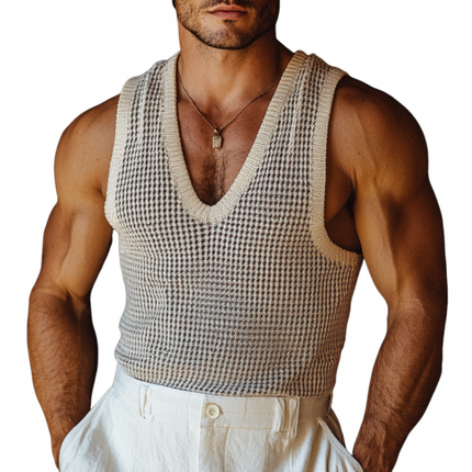 Men's Houndstooth Jacquard V-Neck Slim Fit Tank Top | Fashionable Knitted Top | Comfortable Casual Wear | Ideal for Layering | Stylish Modern Design | Soft Breathable Fabric | Elegant Pattern