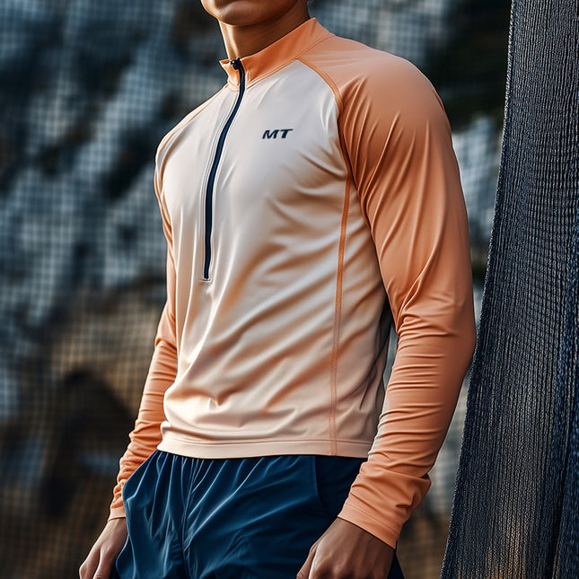Men's Quick-Drying Long Sleeve Active T-Shirt | Zipper Collar | Sports Casual Wear | Lightweight & Breathable | Gym Running Outdoor Activities | Sizes S-3XL | High Performance Fabric