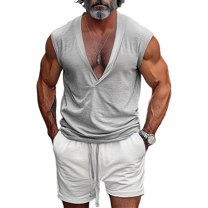 Men's Summer V-Neck Tank Top | Casual Shorts Set | Comfortable & Stylish | Soft Breathable Fabric | Sleeveless Design | Ideal for Beach & Outdoor Activities | Sizes S-3XL | Warm Weather Activewear