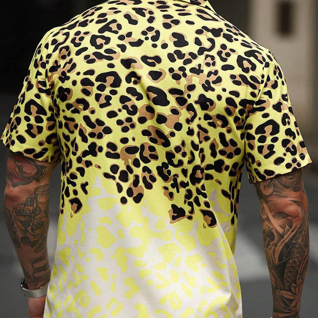 Men's Leopard Print Short Sleeve Shirt | Bold Fashion Statement Top | Comfortable Fit | Breathable Fabric | Casual Wear | Stylish Leopard Pattern | Versatile Attire | High-Quality Craftsmanship | Size M