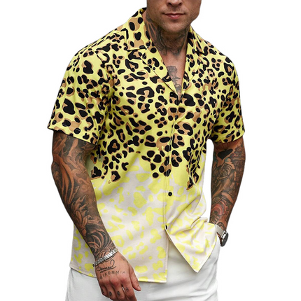 Men's Leopard Print Short Sleeve Shirt | Bold Fashion Statement Top | Comfortable Fit | Breathable Fabric | Casual Wear | Stylish Leopard Pattern | Versatile Attire | High-Quality Craftsmanship | Size M