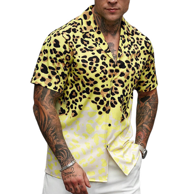 Men's Leopard Print Short Sleeve Shirt | Bold Fashion Statement Top | Comfortable Fit | Breathable Fabric | Casual Wear | Stylish Leopard Pattern | Versatile Attire | High-Quality Craftsmanship | Size M