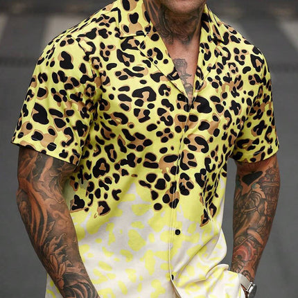 Men's Leopard Print Short Sleeve Shirt | Bold Fashion Statement Top | Comfortable Fit | Breathable Fabric | Casual Wear | Stylish Leopard Pattern | Versatile Attire | High-Quality Craftsmanship | Size M