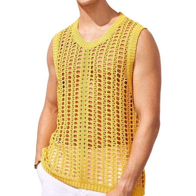 Men's Ripped Knit Crew Neck Tank Top | Stylish Edgy Design | Breathable Fabric | Relaxed Fit | Versatile Casual Wear | Ideal Layering Piece