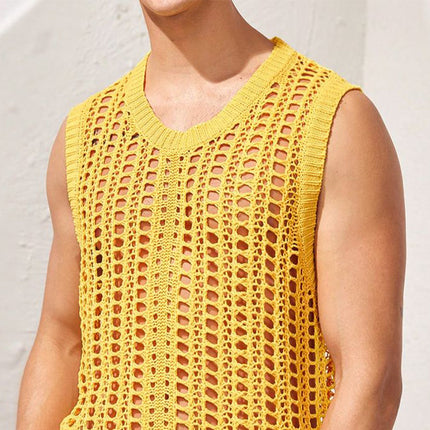 Men's Ripped Knit Crew Neck Tank Top | Stylish Edgy Design | Breathable Fabric | Relaxed Fit | Versatile Casual Wear | Ideal Layering Piece