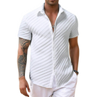 Men's Houndstooth Textured Short Sleeve Shirt | Solid Color | Lapel Design | Tailored Fit | Casual & Semi-Formal | High-Quality Fabric | Breathable | Elegant Style