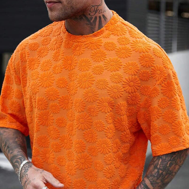 Men's Jacquard T-Shirt | Round Neck | Short Sleeve | Soft Fabric | Stylish Textured Patterns | Comfortable Fit | Casual Versatile Design | Durable High-Quality Material | Size MTA1027D3X