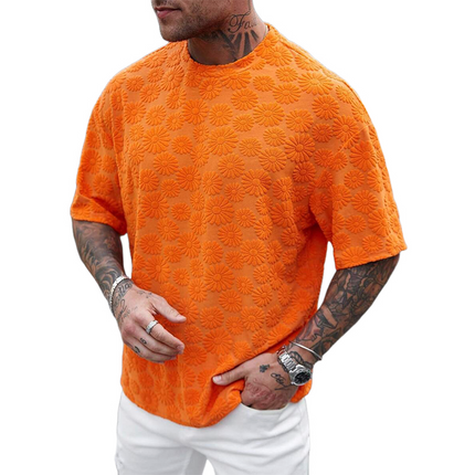 Men's Jacquard T-Shirt | Round Neck | Short Sleeve | Soft Fabric | Stylish Textured Patterns | Comfortable Fit | Casual Versatile Design | Durable High-Quality Material | Size MTA1027D3X