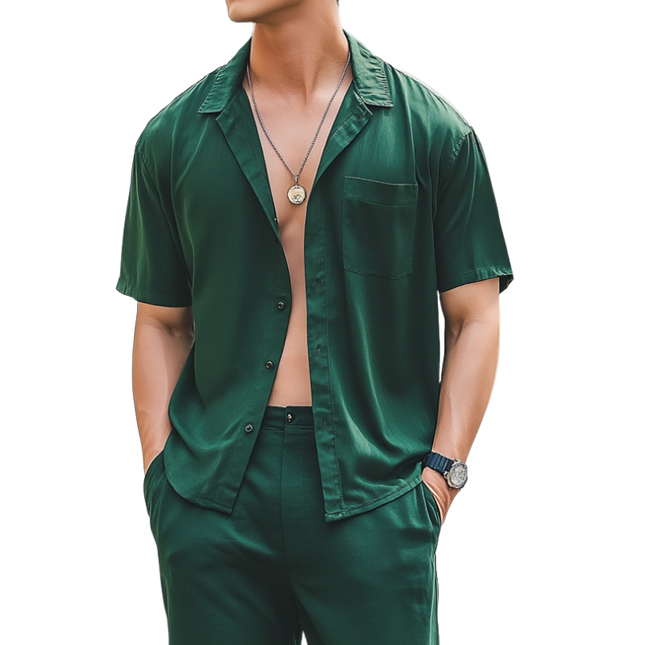 Men's Satin Lapel Shirt | Slim Fit | Single Breasted | Short Sleeve | Casual & Elegant | Summer Tops | Luxurious Satin Fabric | Refined Style | Versatile Wear | Ideal for Day & Night | Multiple Sizes Available