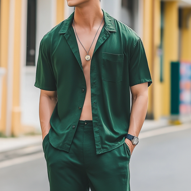 Men's Satin Lapel Shirt | Slim Fit | Single Breasted | Short Sleeve | Casual & Elegant | Summer Tops | Luxurious Satin Fabric | Refined Style | Versatile Wear | Ideal for Day & Night | Multiple Sizes Available