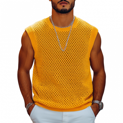 Men's Casual Knitted Tank Top | Solid Color | Round Neck | Loose Fit | Breathable Fabric | Versatile Summer Clothing | High-Quality Textured Design | Various Color Options | Lightweight & Comfortable