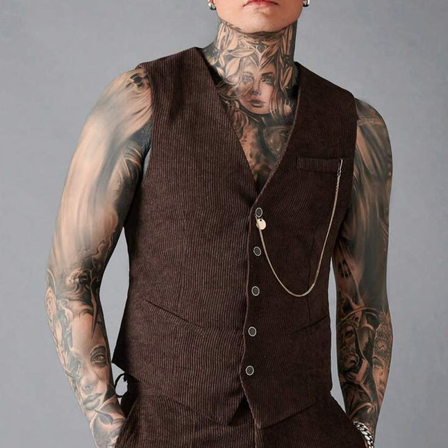 Men's Corduroy V-Neck Vest | Casual Outerwear | Buttoned Front | Tailored Fit | Versatile Layering | Comfortable Fabric | Stylish Wardrobe Essential