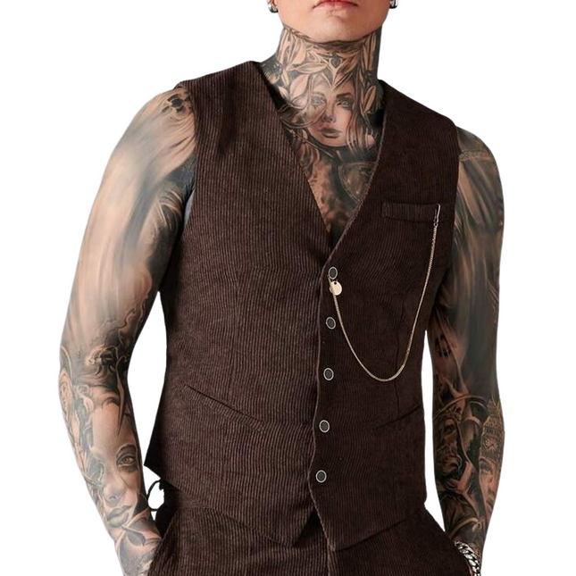 Men's Corduroy V-Neck Vest | Casual Outerwear | Buttoned Front | Tailored Fit | Versatile Layering | Comfortable Fabric | Stylish Wardrobe Essential