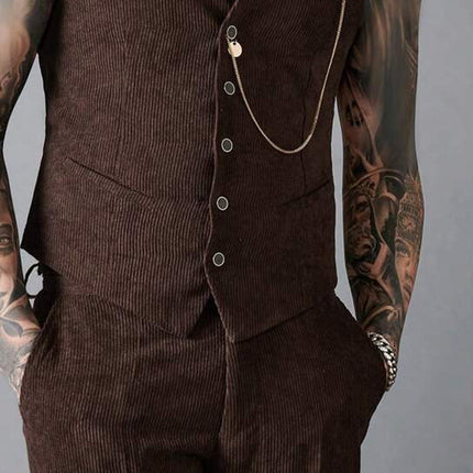 Men's Corduroy V-Neck Vest | Casual Outerwear | Buttoned Front | Tailored Fit | Versatile Layering | Comfortable Fabric | Stylish Wardrobe Essential