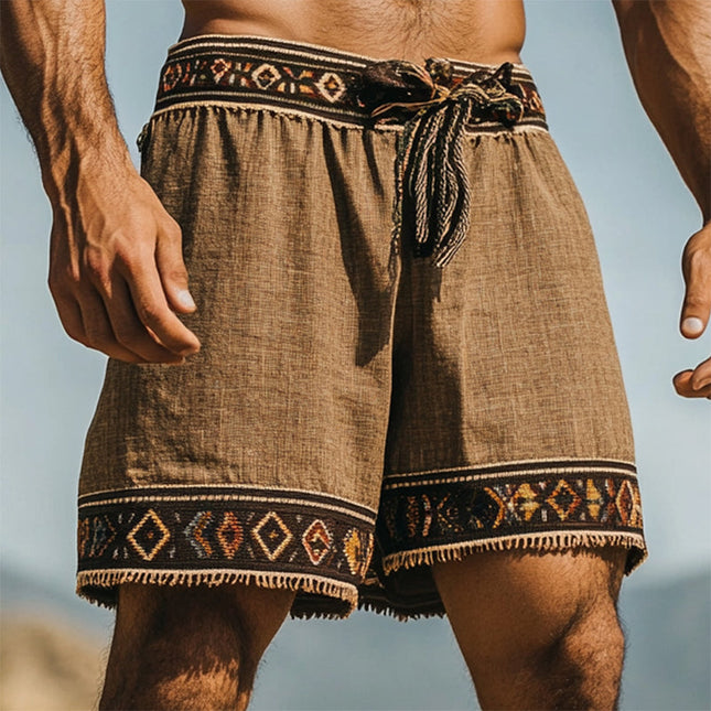 Men's Bohemian Resort Casual Shorts | Lightweight Cotton Blend | Relaxed Fit with Elastic Waistband | Unique Boho Pattern | Side Pockets | Cool Comfort for Warm Weather