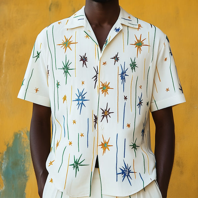 Men's Embroidery Short Sleeve Shirt | Spring Fashion | Breathable Fabric | Comfortable Fit | Durable Construction | Trendsetting Design | Ideal for Warm Weather | Casual & Semi-Formal Wear