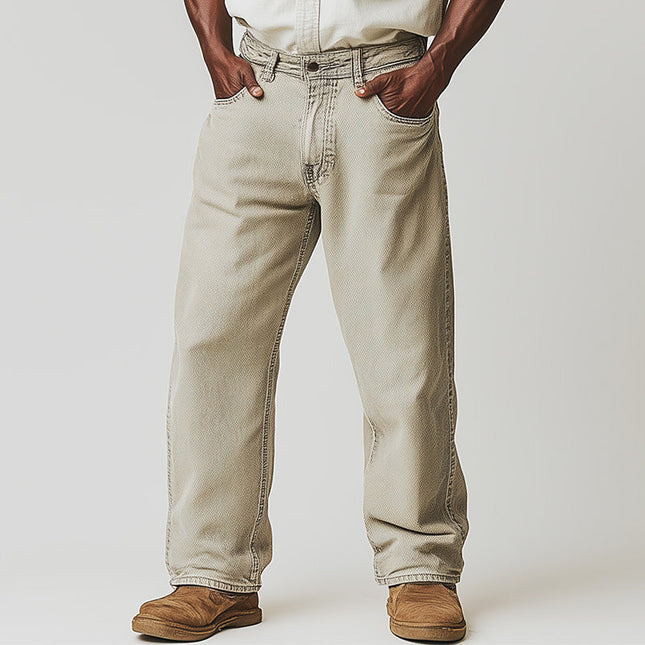 Men's Retro Denim Casual Pants | Spring Solid Color | Classic Relaxed Fit | Durable Fabric | Versatile Wardrobe Essential