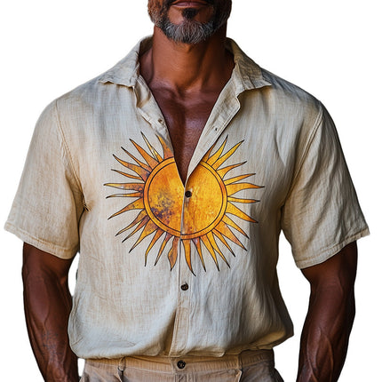 Men's Retro Printed Cotton Linen Shirt | Short Sleeve | Spring Fashion | Casual Button-Down | Breathable Comfort | Durable Blend | Trendy Classic Prints | Versatile Men's Wear | Sizes Available