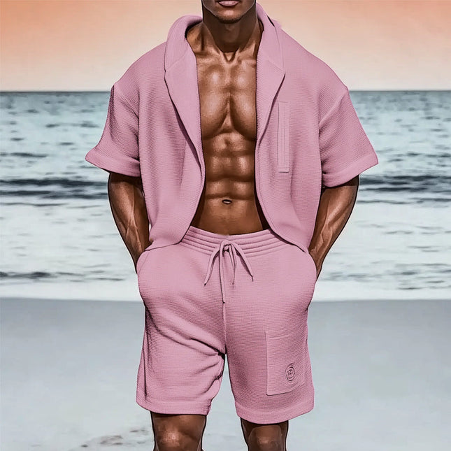 Men's Summer Set | Textured Loose Fit | Short Sleeve Shirt & Shorts | Lightweight Breathable Fabric | Versatile Casual Outfit | Comfortable & Stylish | Sizes S-3XL | Perfect for Warm Weather