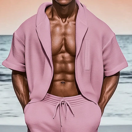 Men's Summer Set | Textured Loose Fit | Short Sleeve Shirt & Shorts | Lightweight Breathable Fabric | Versatile Casual Outfit | Comfortable & Stylish | Sizes S-3XL | Perfect for Warm Weather