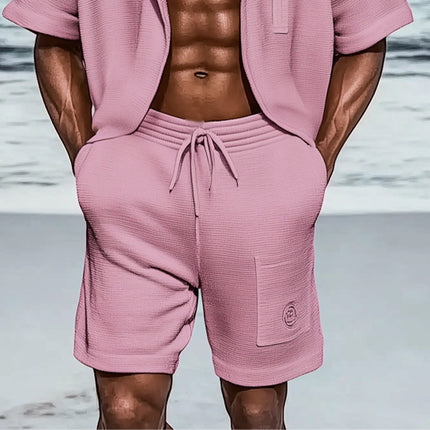Men's Summer Set | Textured Loose Fit | Short Sleeve Shirt & Shorts | Lightweight Breathable Fabric | Versatile Casual Outfit | Comfortable & Stylish | Sizes S-3XL | Perfect for Warm Weather