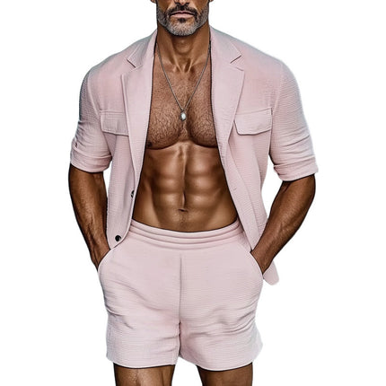 Men's Summer Textured Set | Casual Short Sleeve Top & Shorts | Lightweight Breathable Fabric | Versatile Outfit for Beach & Lounge | Available in S-3XL | Easy Maintenance