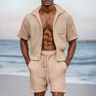 Men's Summer Textured Hoodie Set | Casual Short Sleeve Shirt & Shorts | Lightweight Breathable Fabric | Hooded Design | Trendy Fashion for Summer Activities | Available in Sizes S-3XL | Easy Care