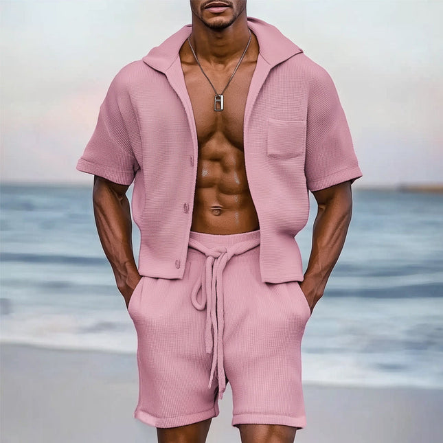 Men's Summer Textured Hoodie Set | Casual Short Sleeve Shirt & Shorts | Lightweight Breathable Fabric | Hooded Design | Trendy Fashion for Summer Activities | Available in Sizes S-3XL | Easy Care