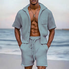 Men's Summer Textured Hoodie Set | Casual Short Sleeve Shirt & Shorts | Lightweight Breathable Fabric | Hooded Design | Trendy Fashion for Summer Activities | Available in Sizes S-3XL | Easy Care