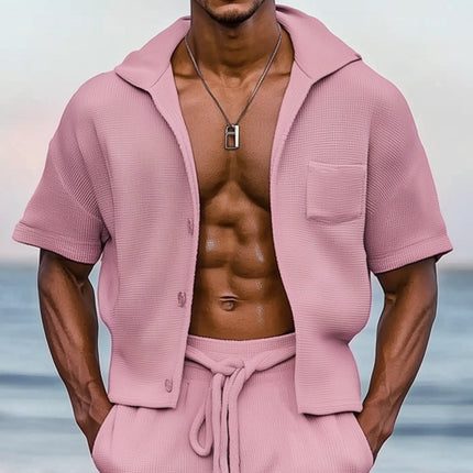 Men's Summer Textured Hoodie Set | Casual Short Sleeve Shirt & Shorts | Lightweight Breathable Fabric | Hooded Design | Trendy Fashion for Summer Activities | Available in Sizes S-3XL | Easy Care