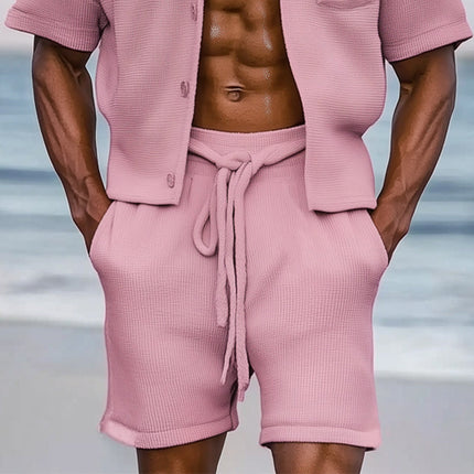Men's Summer Textured Hoodie Set | Casual Short Sleeve Shirt & Shorts | Lightweight Breathable Fabric | Hooded Design | Trendy Fashion for Summer Activities | Available in Sizes S-3XL | Easy Care