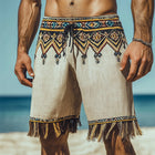 Men's Retro Ethnic Print Tassel Shorts | Lightweight Breathable Summer Casual Beachwear | Vibrant Festival Style | Relaxed Fit | S-3XL