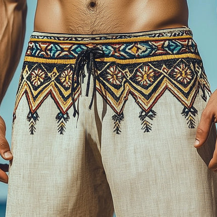 Men's Retro Ethnic Print Tassel Shorts | Lightweight Breathable Summer Casual Beachwear | Vibrant Festival Style | Relaxed Fit | S-3XL