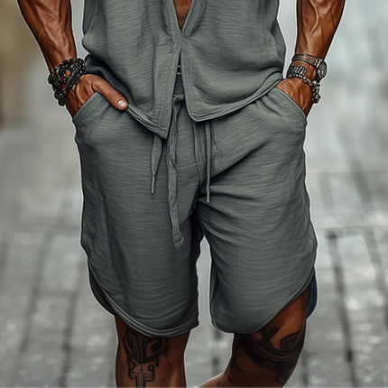 Men's Summer Deep V-Neck Short Sleeve Set | Casual Comfortable Shorts Set | Lightweight Breathable Outfit | Relaxed Fit | Beachwear | Stylish | S-3XL Sizes